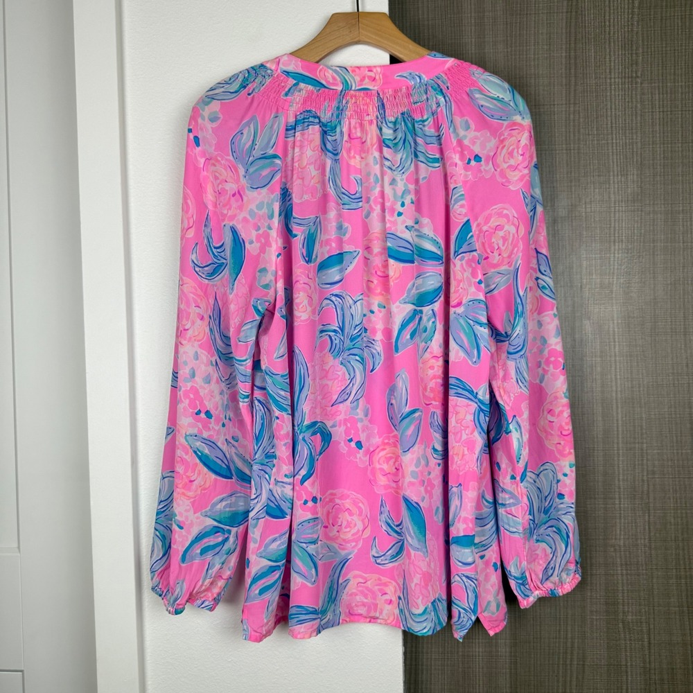 Lilly Pulitzer Elsa Silk Blouse Prosecco Pink Pinking Positive - Picture 10 of 14
